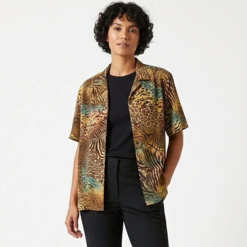 DONNKENNY Women's Vintage Animal Print Blouse Business Casual Plus Size 3X